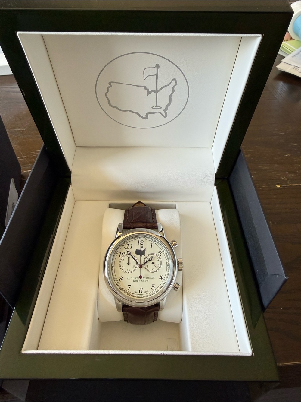 Masters Brown Leather Chronograph Watch with Cream Dial